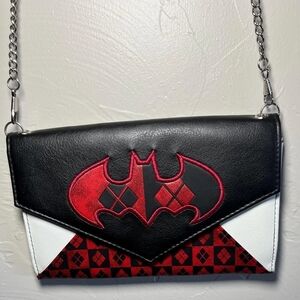 Stylish Black and Red Clutch with Chain Strap